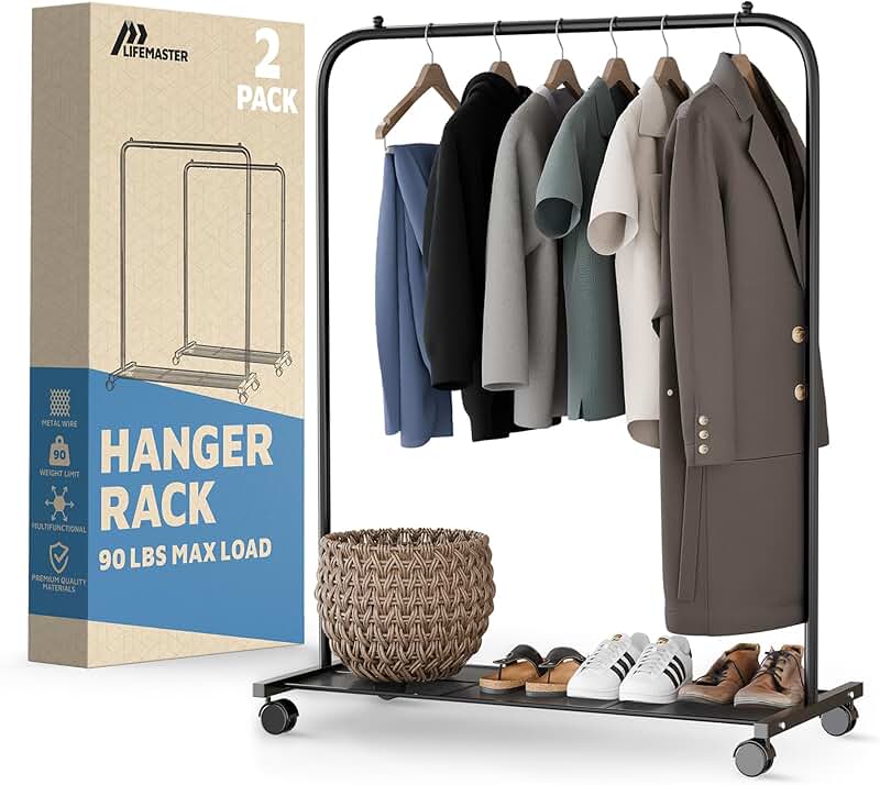 Pack of 2 Metal Clothes Racks with Wheels
