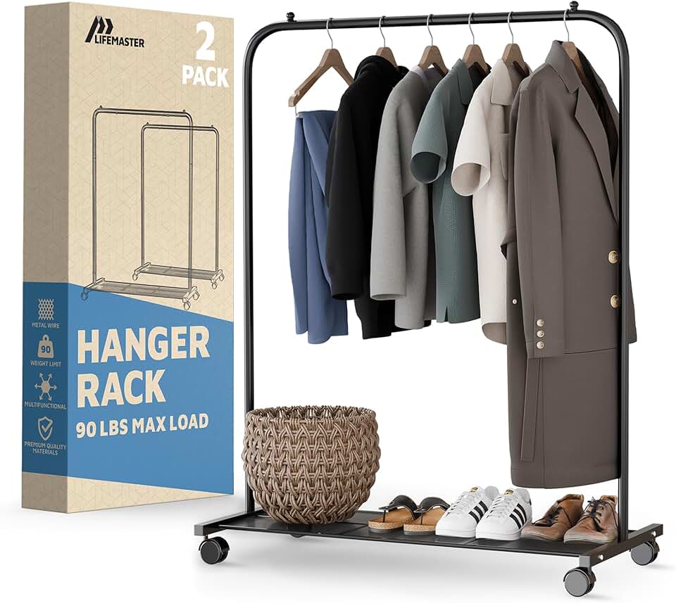 Pack of 2 Metal Clothes Racks with Wheels