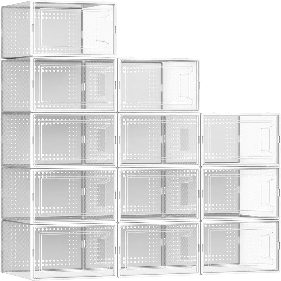 12 Large Clear Shoe Storage Boxes for Closet