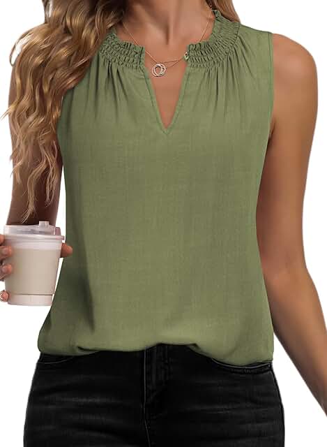 Women’s Summer Smocked V-Neck Sleeveless Tank Top