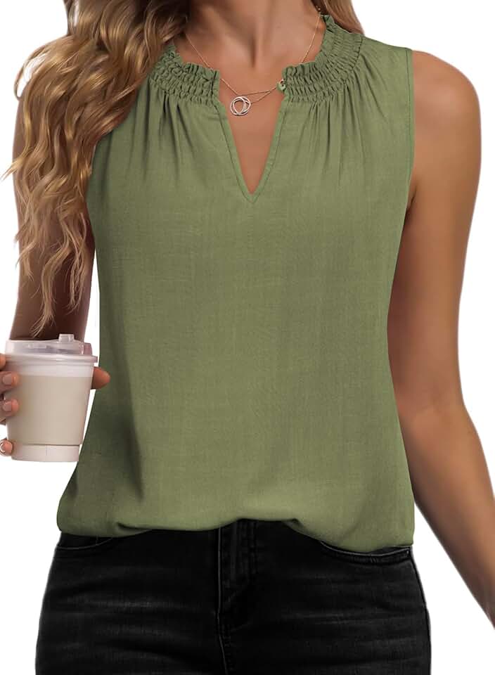 Women’s Summer Smocked V-Neck Sleeveless Tank Top