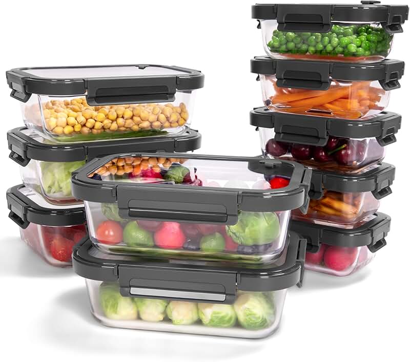 Set of 10 Glass Food Storage Containers with Lids
