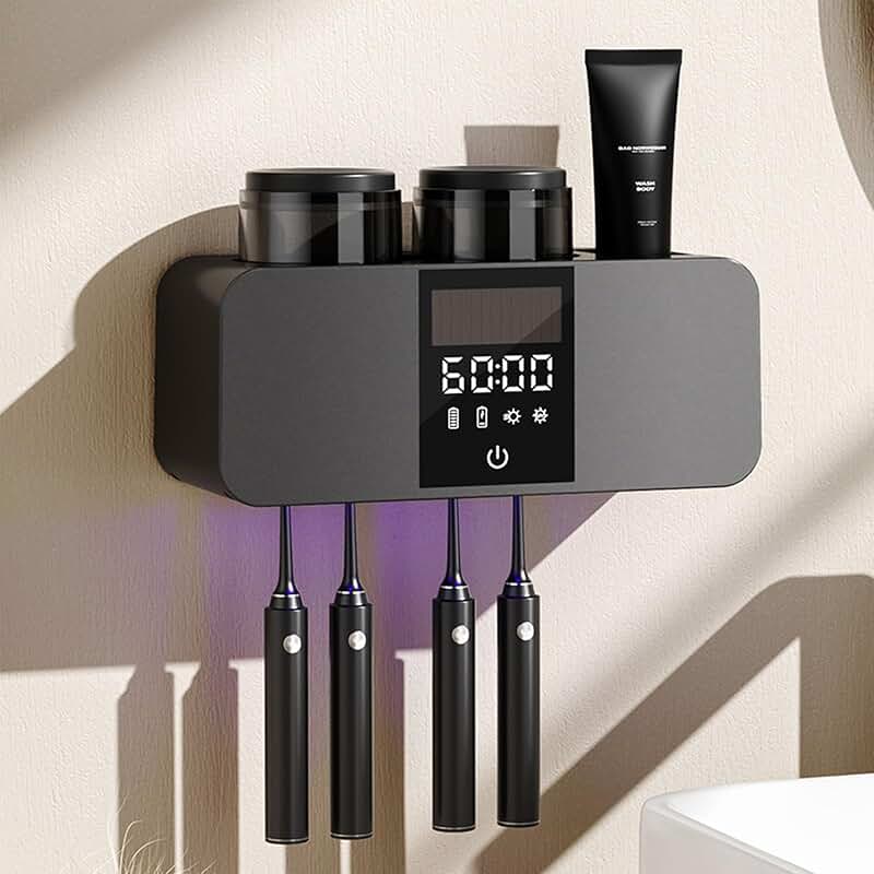 Bathroom LED Toothbrush Holder with Timer and Drying