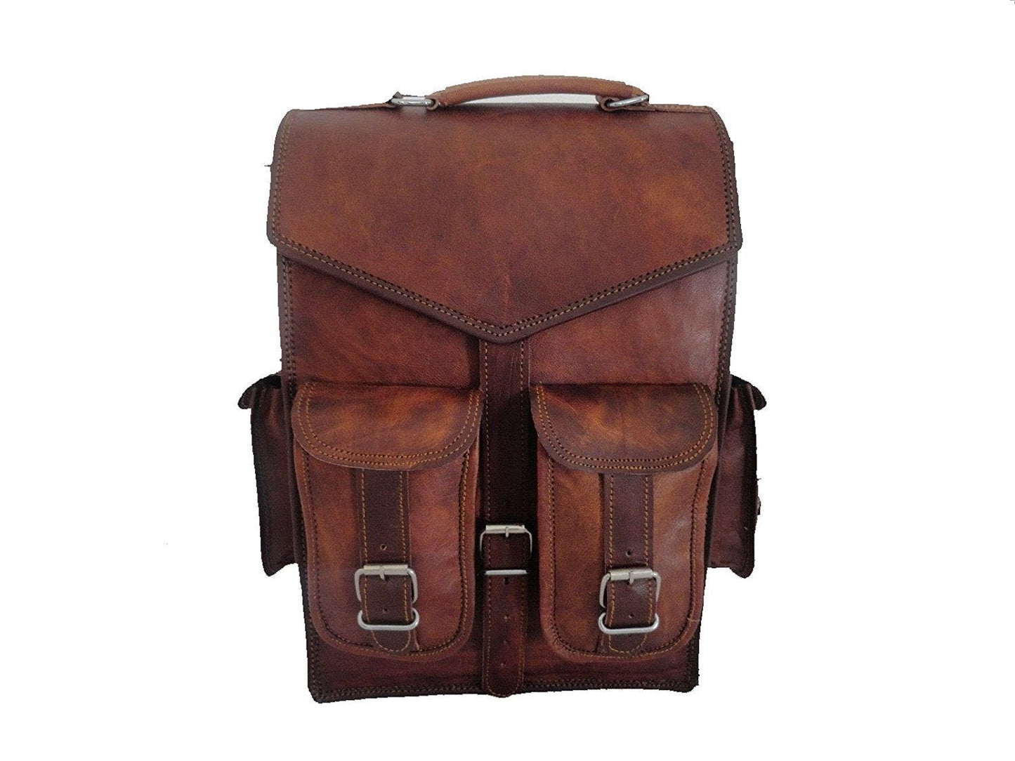 Brown Vintage Leather Backpack Laptop Messenger Bag Rucksack Sling for Men Women (12" x 16")
