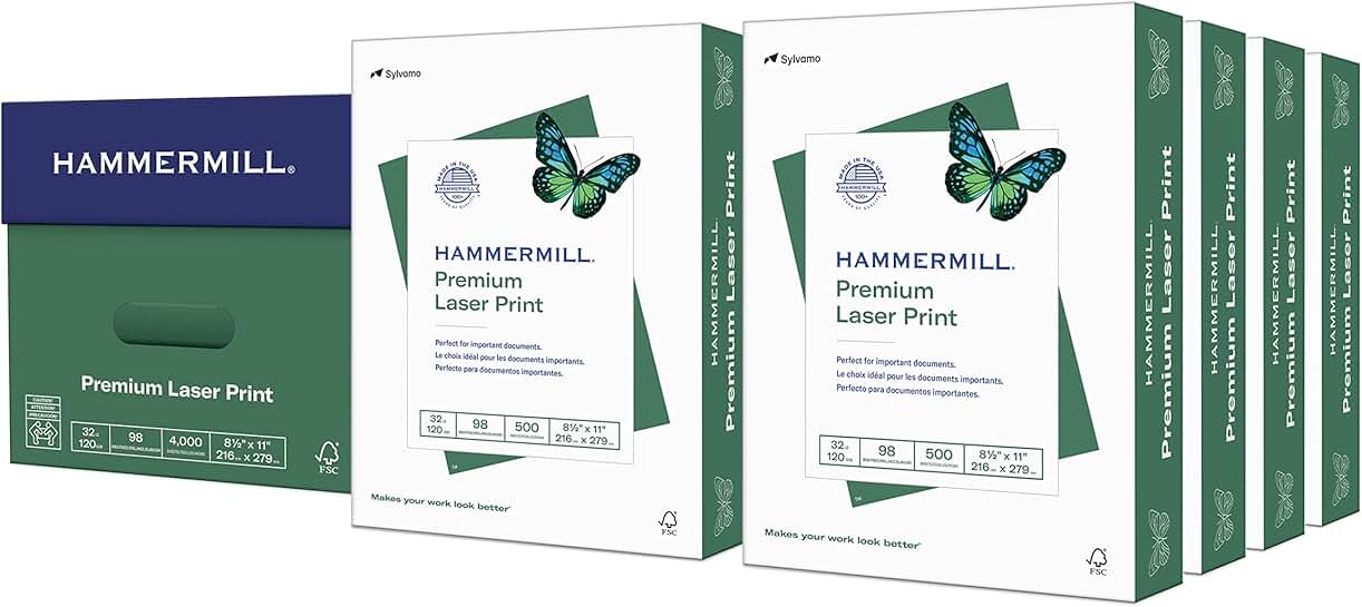 Premium 32 lb Laser Printer Paper, 8.5 x 11, 8 Reams