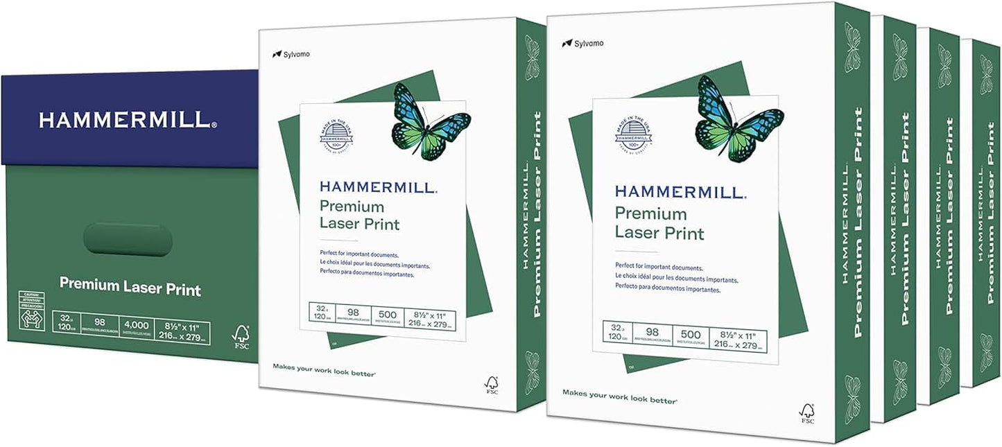 Premium 32 lb Laser Printer Paper, 8.5 x 11, 8 Reams