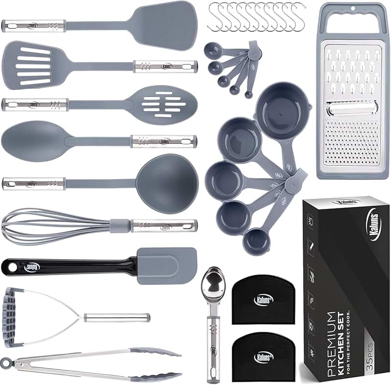 Heat-Resistant Silicone Kitchen Utensils Set with Tongs and Tools