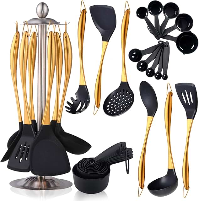 17-Piece Silicone Kitchen Utensils Set with Rotatable Holder