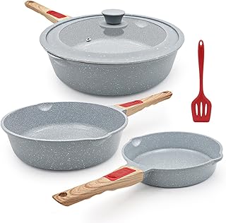 Ceramic Nonstick Frying Pan Set with Lid, 8", 9.5", 11"
