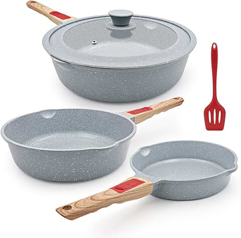 Ceramic Nonstick Frying Pan Set with Lid, 8", 9.5", 11"