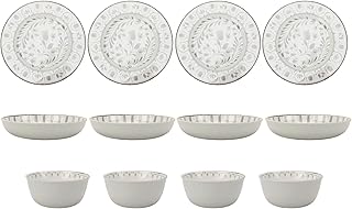 12-Piece Grey Bamboo Melamine Dinnerware Set