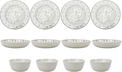 12-Piece Grey Bamboo Melamine Dinnerware Set