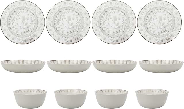 12-Piece Grey Bamboo Melamine Dinnerware Set