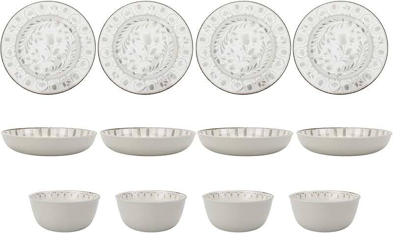 12-Piece Grey Bamboo Melamine Dinnerware Set