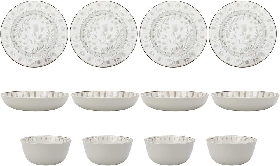 12-Piece Grey Bamboo Melamine Dinnerware Set
