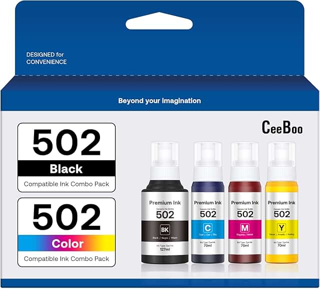502 Ink Bottle Replacement for Epson Printers, 4 Bottles