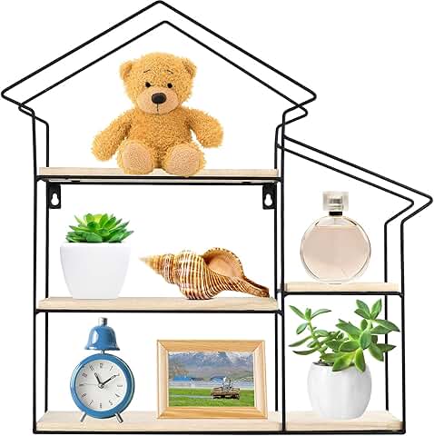 Natural Geometric House-Shaped 3-Tier Wall Shelves