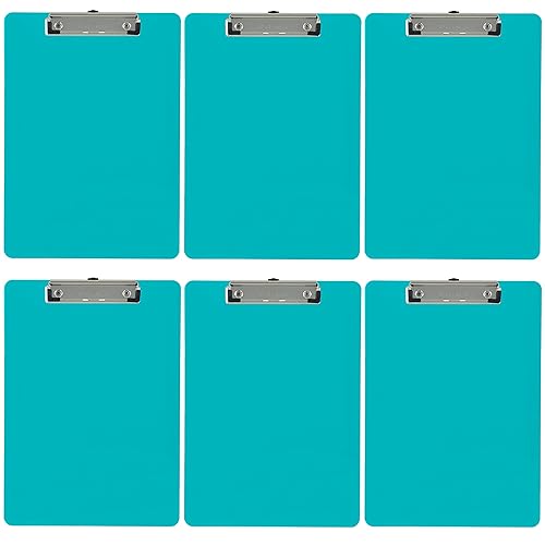 Pack of 6 turquoise letter-size plastic clipboards
