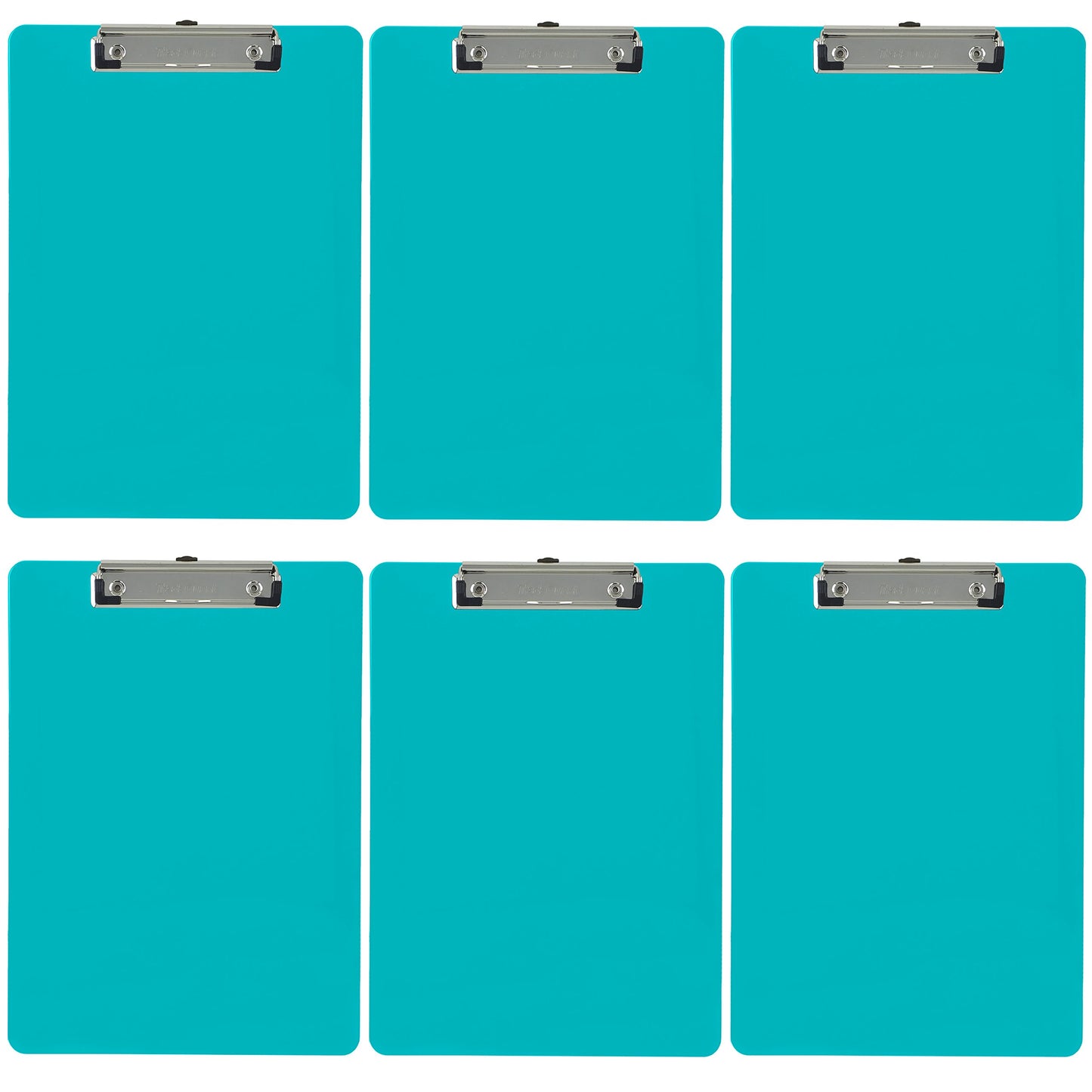 Pack of 6 turquoise letter-size plastic clipboards