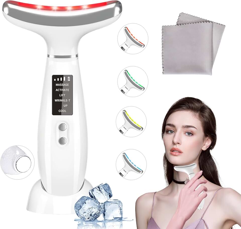 Red and Blue LED Light Therapy Device for Face and Neck