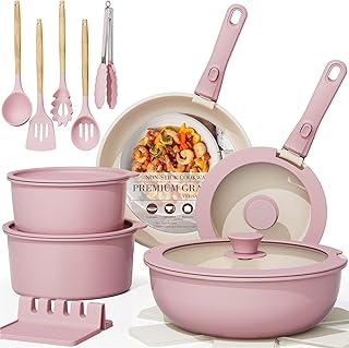 21-Piece Non-Stick Ceramic Cookware Set with Detachable Handles