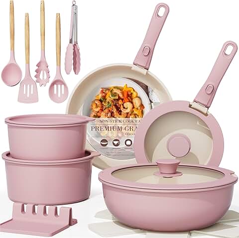 21-Piece Non-Stick Ceramic Cookware Set with Detachable Handles