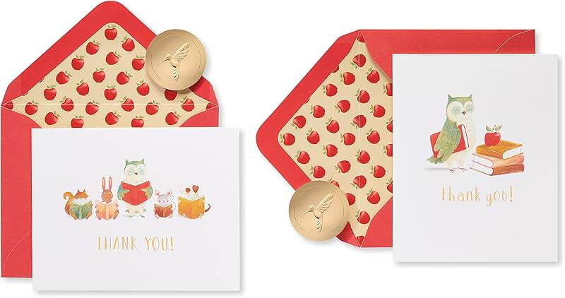 Thank You Cards with Animals and Books, 20 Count