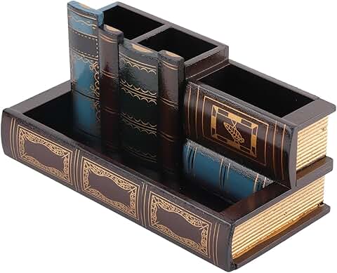 Decorative Wooden Desk Organizer with Library Book Design