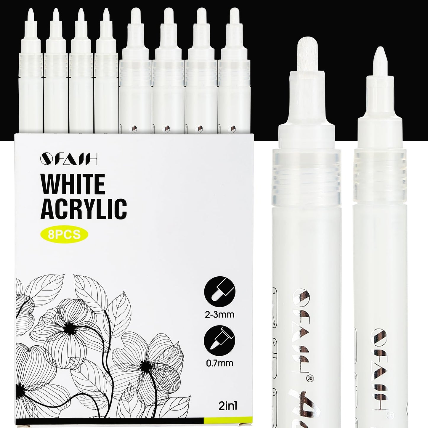 Acrylic White Paint Pens 8 Pack 2-3MM & 0.7MM Tips