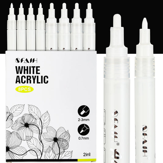 Acrylic White Paint Pens 8 Pack 2-3MM & 0.7MM Tips