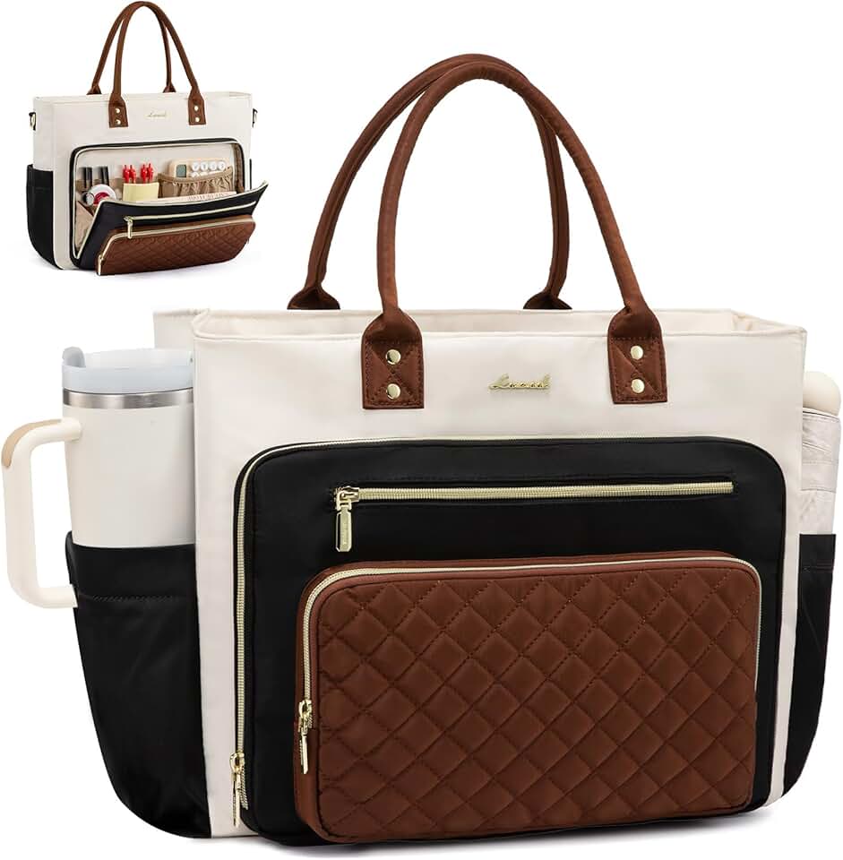 Teacher Tote Bag for Women with Laptop and Cup Holder