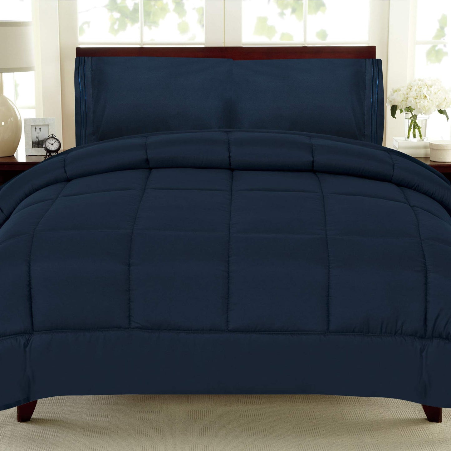 White Goose Down Alternative Comforter, Full, Navy
