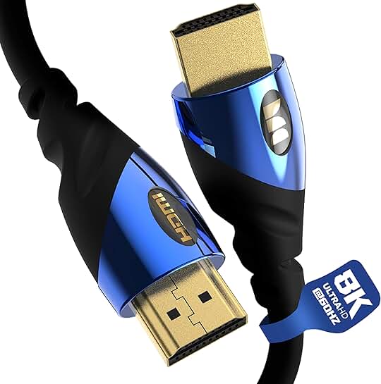 8K HDMI Cable with Gold Contacts, 48 Gbps, 12 ft
