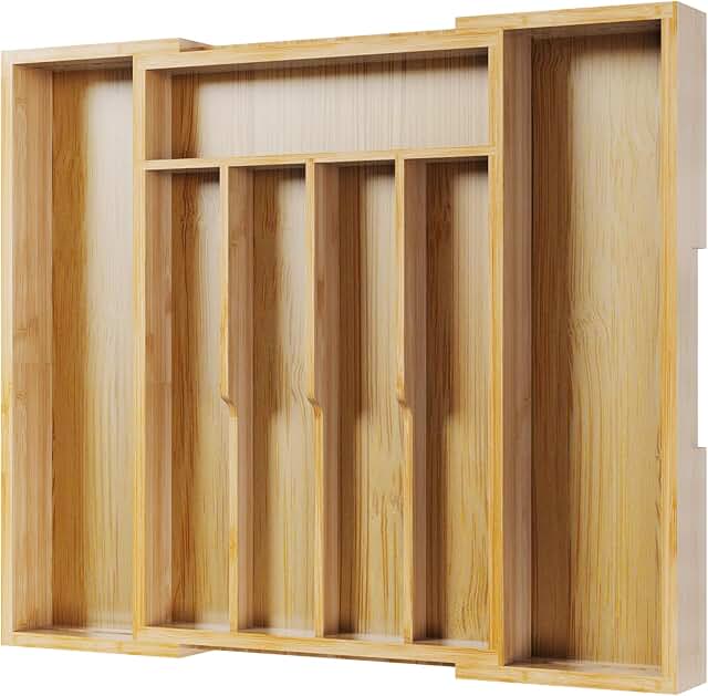 Expandable Bamboo Drawer Organizer for Utensils and Cutlery