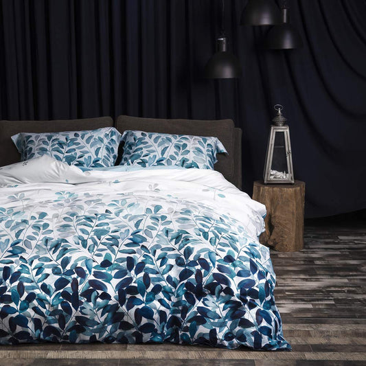 100% Duvet Cover Set 3pcs Gradient Blue Leaf Bedding Set with Zipper Closure  Corner Ties  Nero 1 Duvet Cover, 2 Pillow Shams)