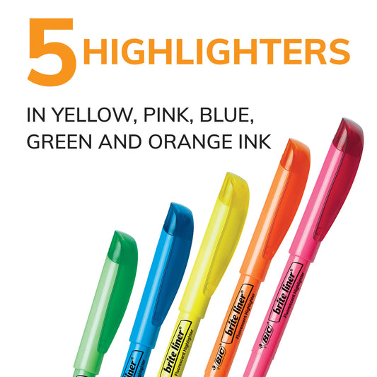 Set of 5 Chisel Tip Highlighters in Assorted Colors
