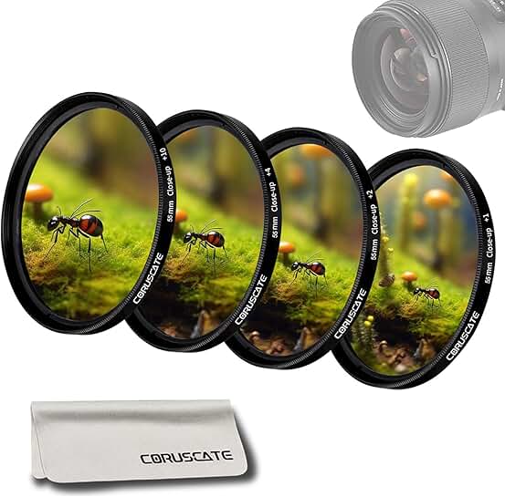 55mm Macro Filter Kit with 4 Close-up Lenses and Cleaning Cloth