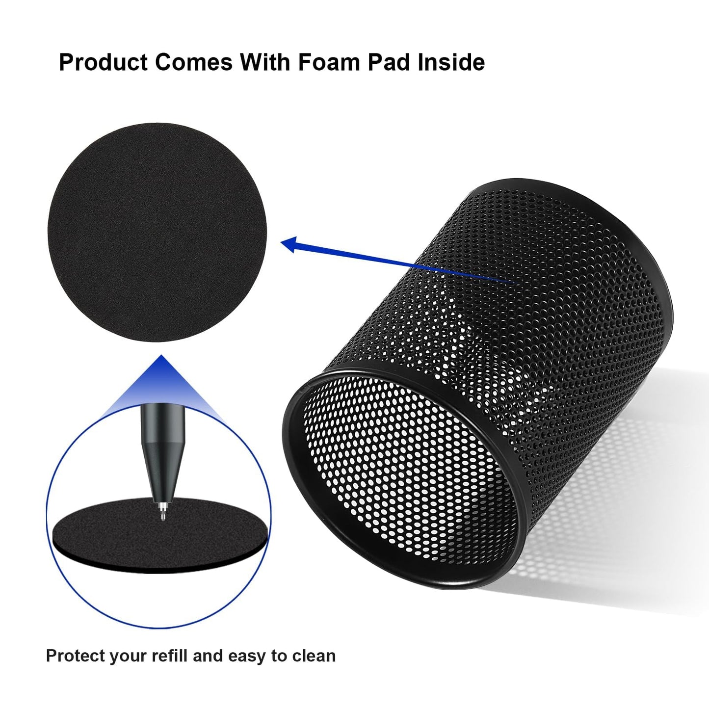 Wire Mesh Pen Holder with Foam Pad and Non-Slip Bottom