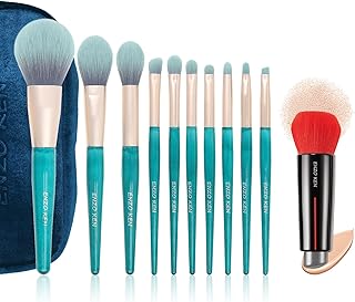 Blue makeup brush set with case and double-ended kabuki