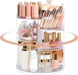 Large 7-Layer Rotating Makeup Organizer with Brush Storage