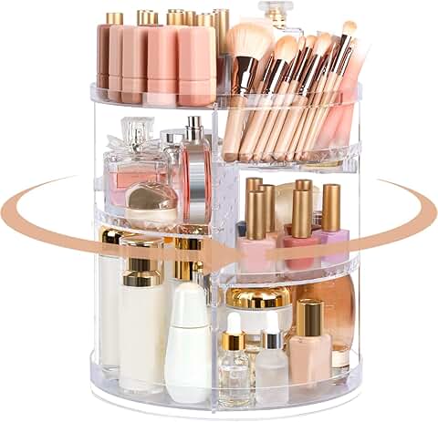 Large 7-Layer Rotating Makeup Organizer with Brush Storage