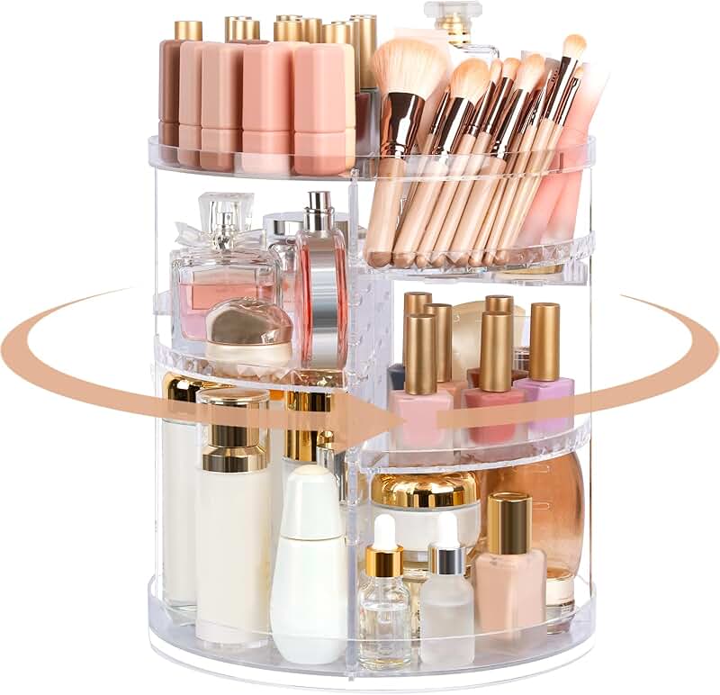 Large 7-Layer Rotating Makeup Organizer with Brush Storage
