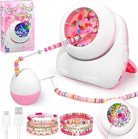 Clay Bead Spinner for Jewelry Making, 2-in-1 Electric Bead Spinner, Bracelet and Necklace Maker with Needles and Thread