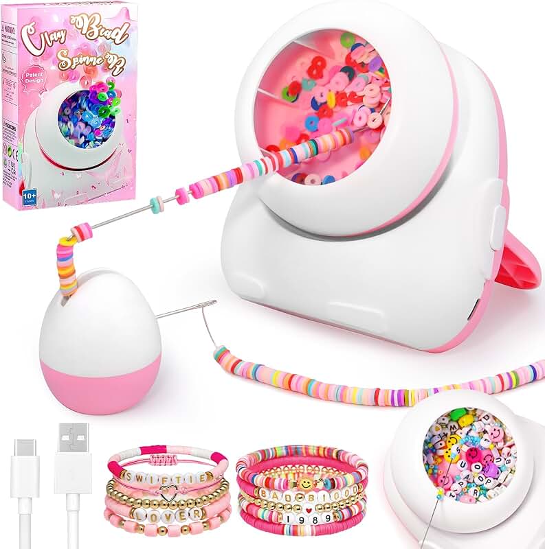 Clay Bead Spinner for Jewelry Making, 2-in-1 Electric Bead Spinner, Bracelet and Necklace Maker with Needles and Thread