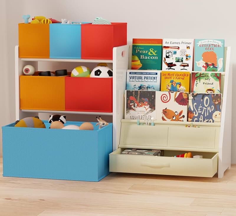 Large 3-Tier Wooden Toy and Book Organizer with 6 Bins