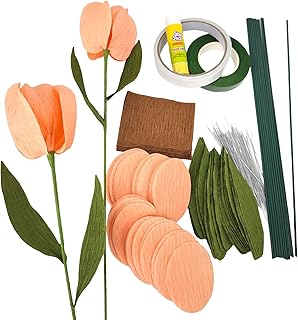 Orange Crepe Paper Tulip Flower Making Kit, 12 Pieces