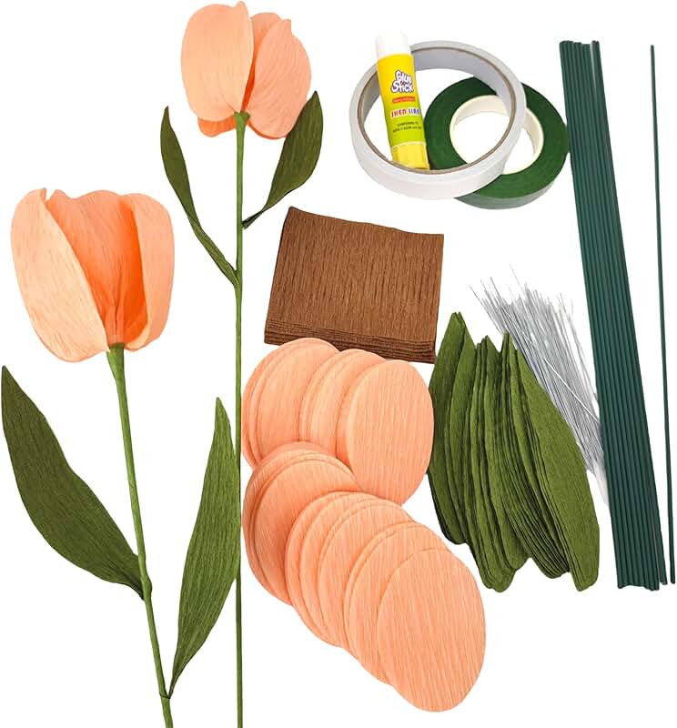 Orange Crepe Paper Tulip Flower Making Kit, 12 Pieces