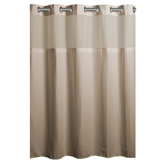 Waffle Fabric Shower Curtain Set with Fabric Snap-in Liner, No Hooks Required, Machine Wash, Stall Size Measures 54" x 80", Taupe Color
