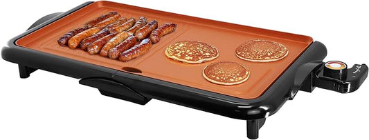 Copper Coated Electric Grill and Griddle with Adjustable Temperature