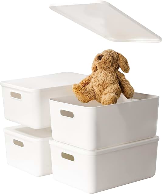 Set of four large white plastic storage bins